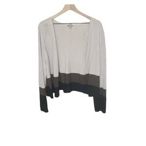 J. JILL Women's XL Color Block Crop Open Front Cardigan Wool Blend Neutral Flaw